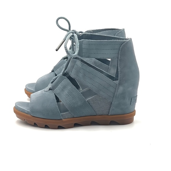 Sorel Joanie Il Lace Webbing Wedge Sandals Blue Nubuck Leather Size 8 New In Box - Picture 6 of 12